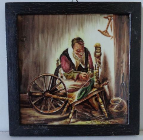 Schoonhoven pottery tile of a Spinster